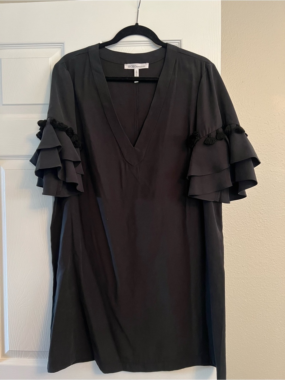 BCBGeneration Black Ruffle Sleeve Mini Dress